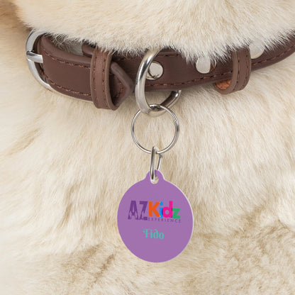 Custom AZ Kidz Purple Pet ID Tag — Personalized Dog & Owner Contact Tag
