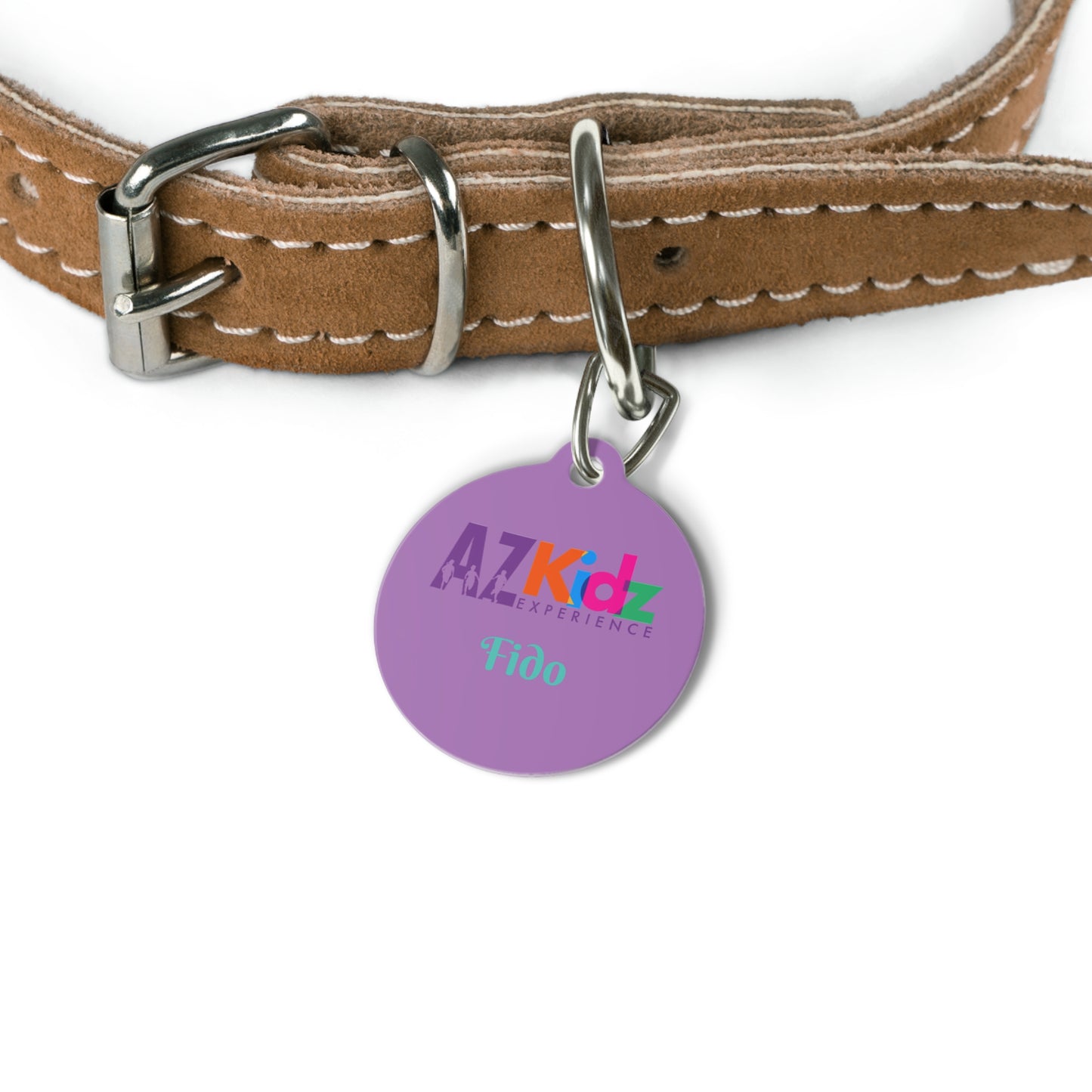 Custom AZ Kidz Purple Pet ID Tag — Personalized Dog & Owner Contact Tag