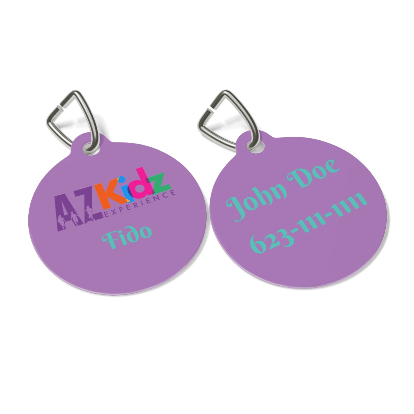 Custom AZ Kidz Purple Pet ID Tag — Personalized Dog & Owner Contact Tag
